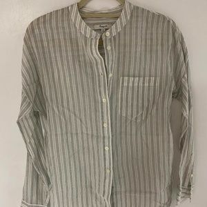 Madewell Collarless Sheer Stripe Button-down Silk Hi-Lo Shirt